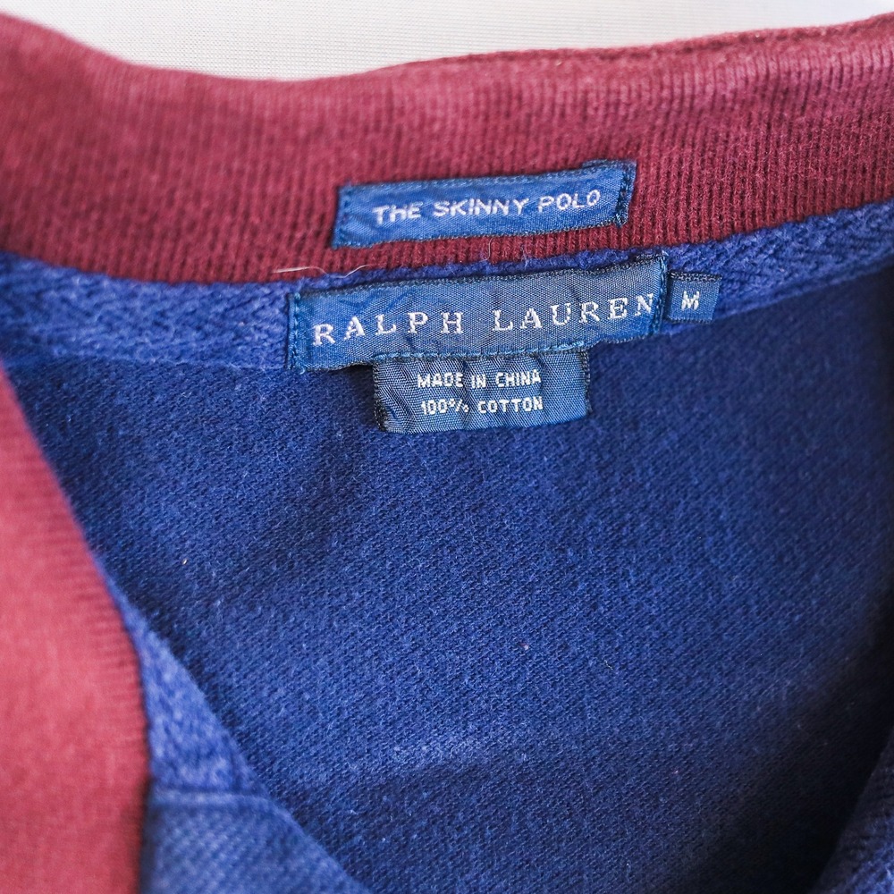 Ralph Lauren Skinny Polo Women M Navy White Sash Crest Equestrian Vintage Y2K - Picture 4 of 11